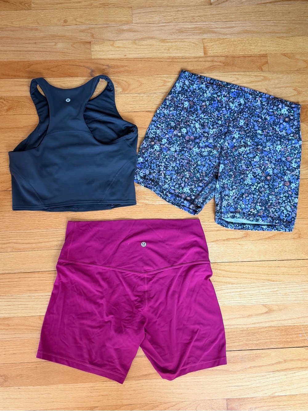 Lululemon Athletic Set - Grey Sports Bra + Floral and Magenta Shorts